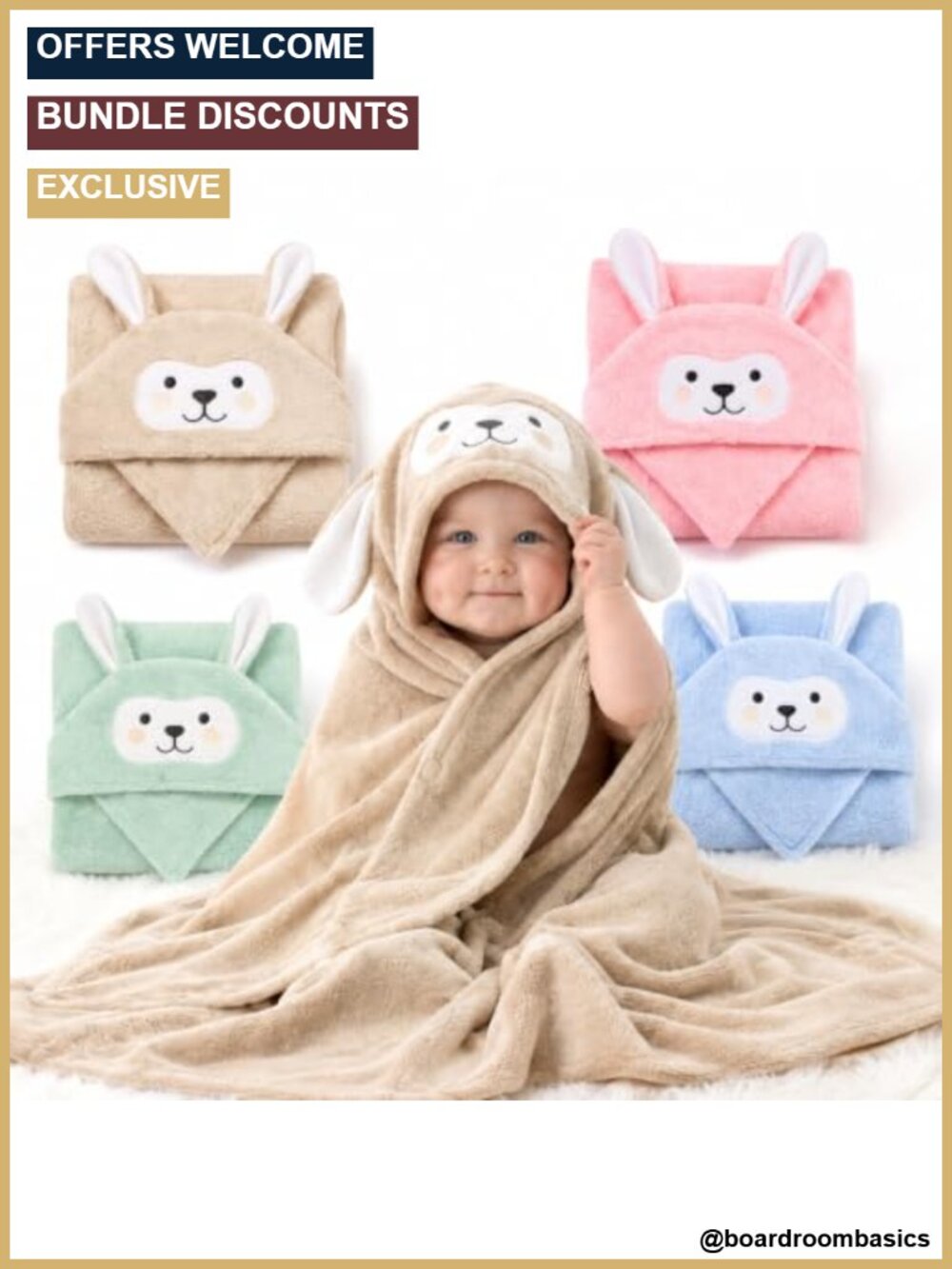 Extra Large Hooded Baby Towel 2 Pack Coral Fleece Bunny Towels